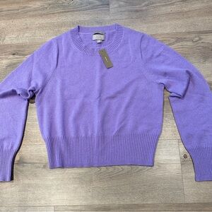 J. Crew Purple Crew Neck, Cropped Cashmere Sweater with Ribbed Details